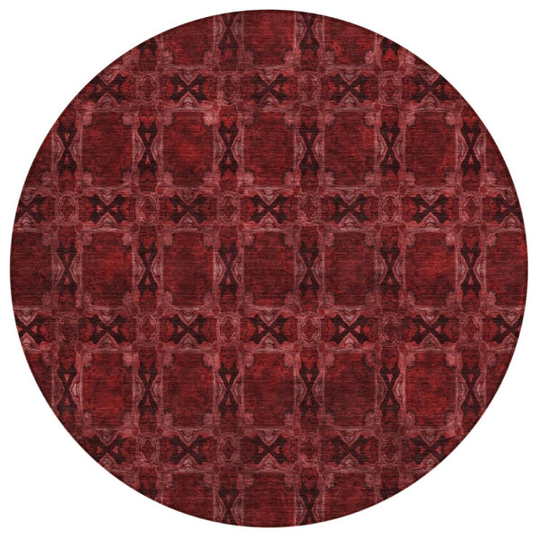 HomeRoots 5' Elegant Beige and Gray Floral Medallion Area Rug - Washable, Non-Skid, Indoor-Outdoor Use 8' Round 563399