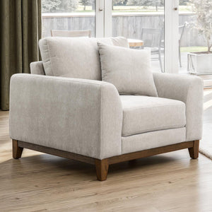 English Elm Mid-Century Walnut Trim Accent Chair with Tapered Legs, Soft Track Arms & Light Gray Upholstery, Throw Pillow Included B2741P396717