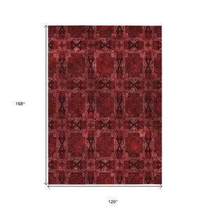 Homeroots 10' X 14' Burgundy And Black Floral Medallion Washable Non Skid Indoor Outdoor Area Rug Burgundy Polyester 563402