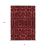 Homeroots 10' X 14' Burgundy And Black Floral Medallion Washable Non Skid Indoor Outdoor Area Rug Burgundy Polyester 563402