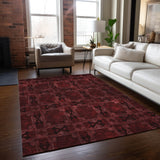 Homeroots 10' X 14' Burgundy And Black Floral Medallion Washable Non Skid Indoor Outdoor Area Rug Burgundy Polyester 563402