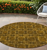 Homeroots 8' Round Chocolate Round Floral Medallion Washable Non Skid Indoor Outdoor Area Rug Chocolate Polyester 563408