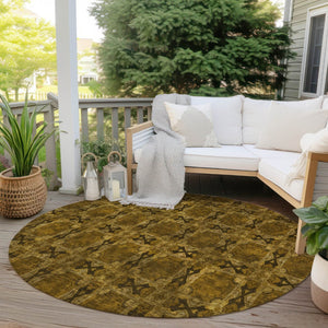 HomeRoots 5' Elegant Beige and Gray Floral Medallion Area Rug - Washable, Non-Skid, Indoor-Outdoor Use 8' Round 563408