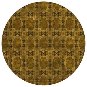 HomeRoots 5' Elegant Beige and Gray Floral Medallion Area Rug - Washable, Non-Skid, Indoor-Outdoor Use 8' Round 563408