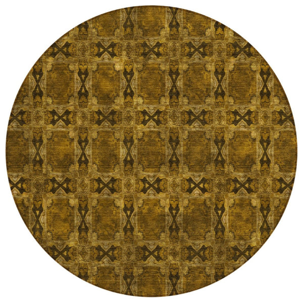 HomeRoots 5' Elegant Beige and Gray Floral Medallion Area Rug - Washable, Non-Skid, Indoor-Outdoor Use 8' Round 563408