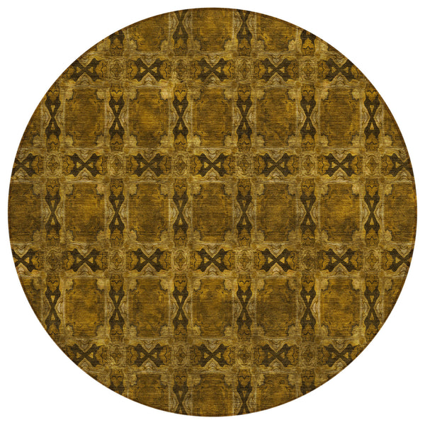 Homeroots 8' Round Chocolate Round Floral Medallion Washable Non Skid Indoor Outdoor Area Rug Chocolate Polyester 563408