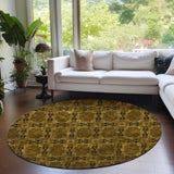 Homeroots 8' Round Chocolate Round Floral Medallion Washable Non Skid Indoor Outdoor Area Rug Chocolate Polyester 563408