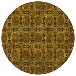 Homeroots 8' Round Chocolate Round Floral Medallion Washable Non Skid Indoor Outdoor Area Rug Chocolate Polyester 563408