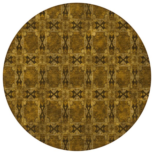 Homeroots 8' Round Chocolate Round Floral Medallion Washable Non Skid Indoor Outdoor Area Rug Chocolate Polyester 563408
