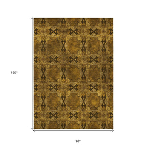 HomeRoots 5' Elegant Beige and Gray Floral Medallion Area Rug - Washable, Non-Skid, Indoor-Outdoor Use 8' X 10' 563409