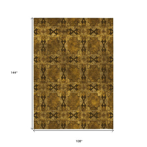 HomeRoots 5' Elegant Beige and Gray Floral Medallion Area Rug - Washable, Non-Skid, Indoor-Outdoor Use 9' X 12' 563410