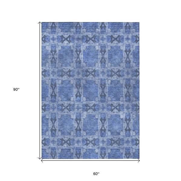 HomeRoots 5' Elegant Beige and Gray Floral Medallion Area Rug - Washable, Non-Skid, Indoor-Outdoor Use 5' X 8' 563416