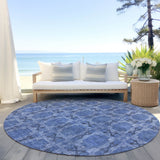 Homeroots 8' Round Denim Blue And Gray Round Floral Medallion Washable Non Skid Indoor Outdoor Area Rug Denim Polyester 563417