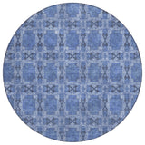 Homeroots 8' Round Denim Blue And Gray Round Floral Medallion Washable Non Skid Indoor Outdoor Area Rug Denim Polyester 563417