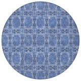 Homeroots 8' Round Denim Blue And Gray Round Floral Medallion Washable Non Skid Indoor Outdoor Area Rug Denim Polyester 563417