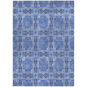 Homeroots 9' X 12' Denim Blue And Gray Floral Medallion Washable Non Skid Indoor Outdoor Area Rug Denim Polyester 563419