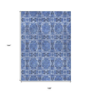 Homeroots 9' X 12' Denim Blue And Gray Floral Medallion Washable Non Skid Indoor Outdoor Area Rug Denim Polyester 563419