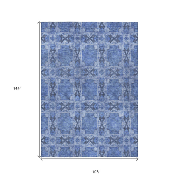 Homeroots 9' X 12' Denim Blue And Gray Floral Medallion Washable Non Skid Indoor Outdoor Area Rug Denim Polyester 563419