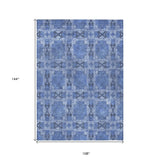 Homeroots 9' X 12' Denim Blue And Gray Floral Medallion Washable Non Skid Indoor Outdoor Area Rug Denim Polyester 563419