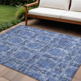 Homeroots 9' X 12' Denim Blue And Gray Floral Medallion Washable Non Skid Indoor Outdoor Area Rug Denim Polyester 563419