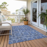 Homeroots 9' X 12' Denim Blue And Gray Floral Medallion Washable Non Skid Indoor Outdoor Area Rug Denim Polyester 563419