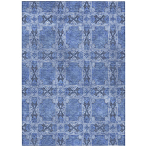 Homeroots 9' X 12' Denim Blue And Gray Floral Medallion Washable Non Skid Indoor Outdoor Area Rug Denim Polyester 563419
