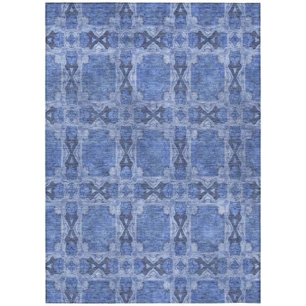 Homeroots 9' X 12' Denim Blue And Gray Floral Medallion Washable Non Skid Indoor Outdoor Area Rug Denim Polyester 563419