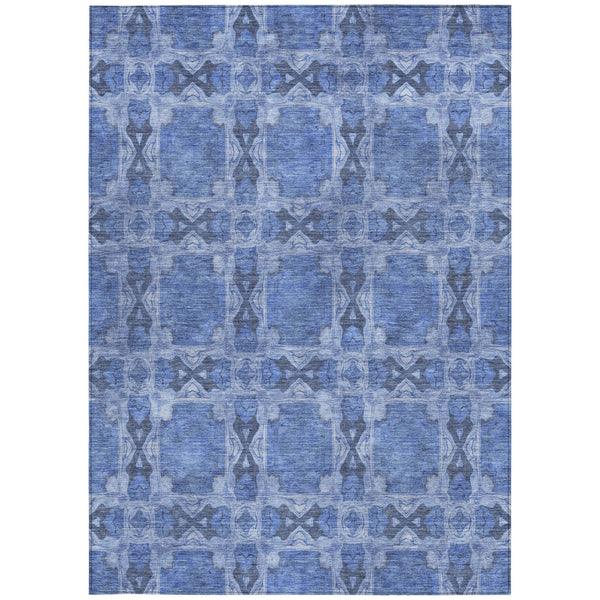 Homeroots 9' X 12' Denim Blue And Gray Floral Medallion Washable Non Skid Indoor Outdoor Area Rug Denim Polyester 563419