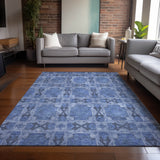 Homeroots 9' X 12' Denim Blue And Gray Floral Medallion Washable Non Skid Indoor Outdoor Area Rug Denim Polyester 563419