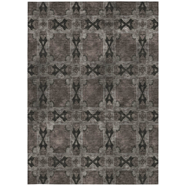 Homeroots 5' X 8' Gray And Black Floral Medallion Washable Non Skid Indoor Outdoor Area Rug Gray Polyester 563425