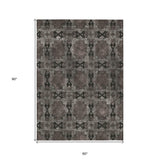 Homeroots 5' X 8' Gray And Black Floral Medallion Washable Non Skid Indoor Outdoor Area Rug Gray Polyester 563425