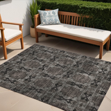 Homeroots 5' X 8' Gray And Black Floral Medallion Washable Non Skid Indoor Outdoor Area Rug Gray Polyester 563425