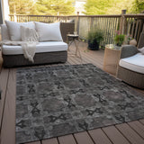 Homeroots 5' X 8' Gray And Black Floral Medallion Washable Non Skid Indoor Outdoor Area Rug Gray Polyester 563425