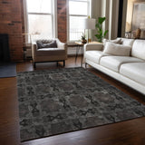 Homeroots 5' X 8' Gray And Black Floral Medallion Washable Non Skid Indoor Outdoor Area Rug Gray Polyester 563425