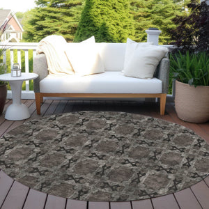 HomeRoots 5' Elegant Beige and Gray Floral Medallion Area Rug - Washable, Non-Skid, Indoor-Outdoor Use 8' Round 563426