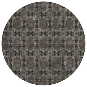 HomeRoots 5' Elegant Beige and Gray Floral Medallion Area Rug - Washable, Non-Skid, Indoor-Outdoor Use 8' Round 563426