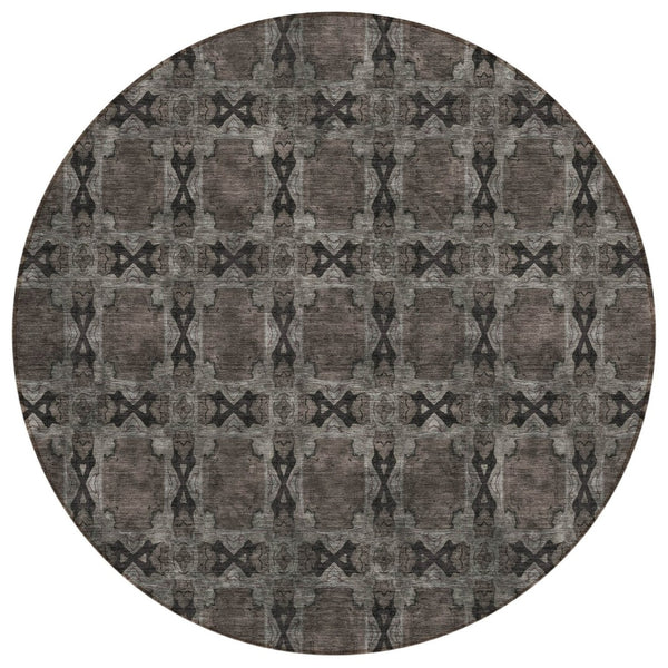 HomeRoots 5' Elegant Beige and Gray Floral Medallion Area Rug - Washable, Non-Skid, Indoor-Outdoor Use 8' Round 563426
