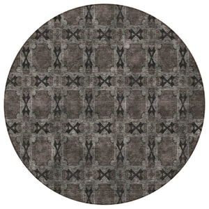 HomeRoots 5' Elegant Beige and Gray Floral Medallion Area Rug - Washable, Non-Skid, Indoor-Outdoor Use 8' Round 563426