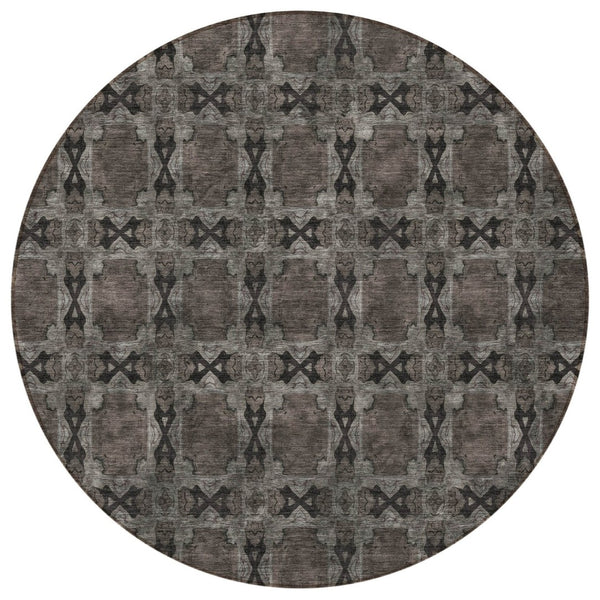 HomeRoots 5' Elegant Beige and Gray Floral Medallion Area Rug - Washable, Non-Skid, Indoor-Outdoor Use 8' Round 563426