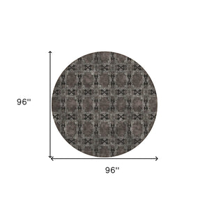 HomeRoots 5' Elegant Beige and Gray Floral Medallion Area Rug - Washable, Non-Skid, Indoor-Outdoor Use 8' Round 563426