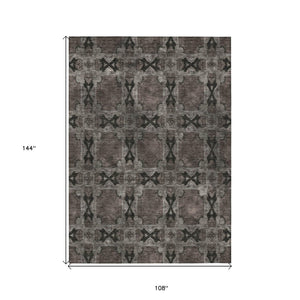 HomeRoots 5' Elegant Beige and Gray Floral Medallion Area Rug - Washable, Non-Skid, Indoor-Outdoor Use 9' X 12' 563428