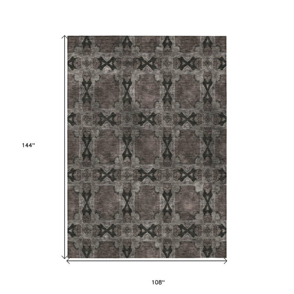 HomeRoots 5' Elegant Beige and Gray Floral Medallion Area Rug - Washable, Non-Skid, Indoor-Outdoor Use 9' X 12' 563428