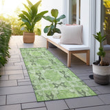 Homeroots 8' Runner Green Floral Medallion Washable Non Skid Indoor Outdoor Runner Rug Green Polyester 563431