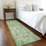 Homeroots 8' Runner Green Floral Medallion Washable Non Skid Indoor Outdoor Runner Rug Green Polyester 563431