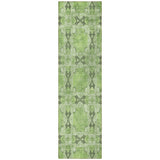 Homeroots 8' Runner Green Floral Medallion Washable Non Skid Indoor Outdoor Runner Rug Green Polyester 563431