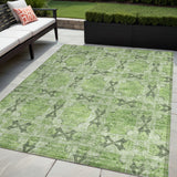 Homeroots 5' X 8' Green Floral Medallion Washable Non Skid Indoor Outdoor Area Rug Green Polyester 563434