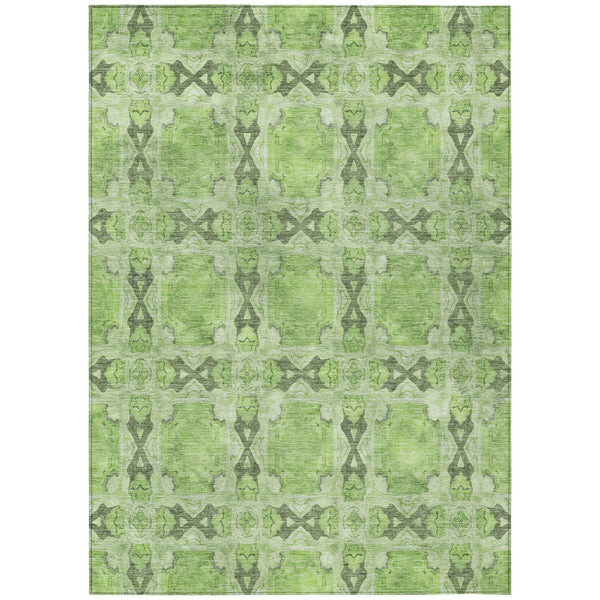 Homeroots 5' X 8' Green Floral Medallion Washable Non Skid Indoor Outdoor Area Rug Green Polyester 563434