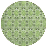 Homeroots 8' Round Green Round Floral Medallion Washable Non Skid Indoor Outdoor Area Rug Green Polyester 563435