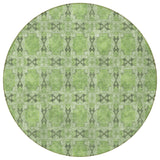 Homeroots 8' Round Green Round Floral Medallion Washable Non Skid Indoor Outdoor Area Rug Green Polyester 563435