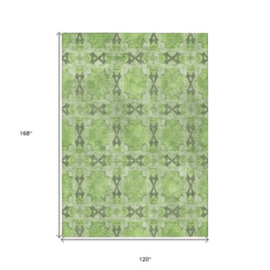 Homeroots 10' X 14' Green Floral Medallion Washable Non Skid Indoor Outdoor Area Rug Green Polyester 563438